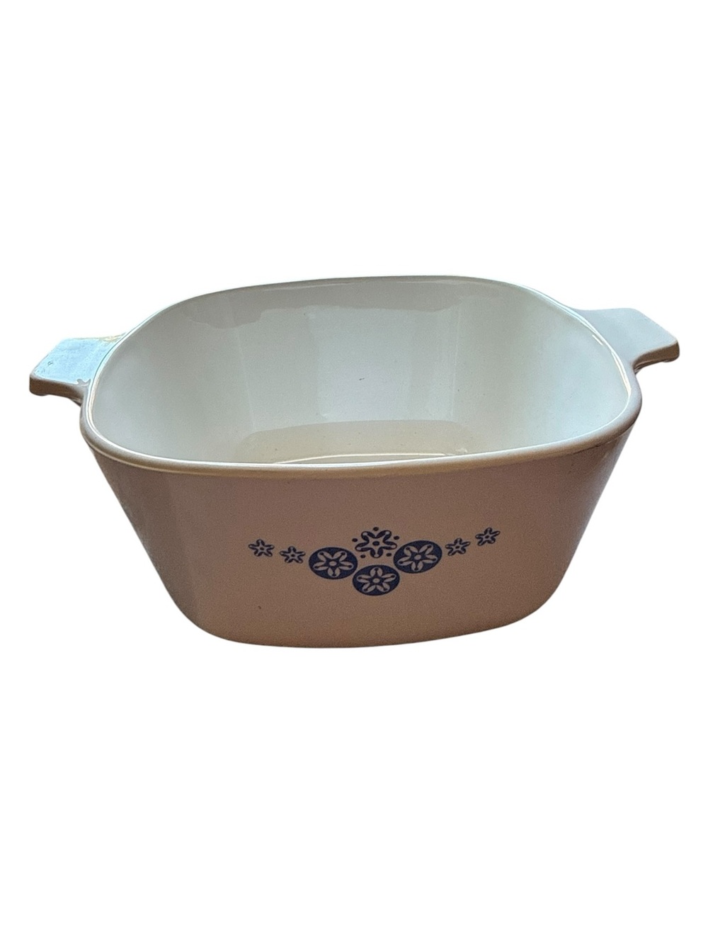 VTG Corningware White Ceramic Casserole with Blue Floral Motif